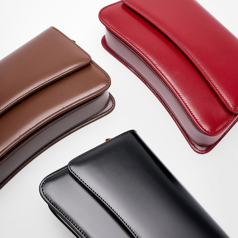 Women's Genuine Leather Multifunctional Baguette Shoulder Bag with Flap Design