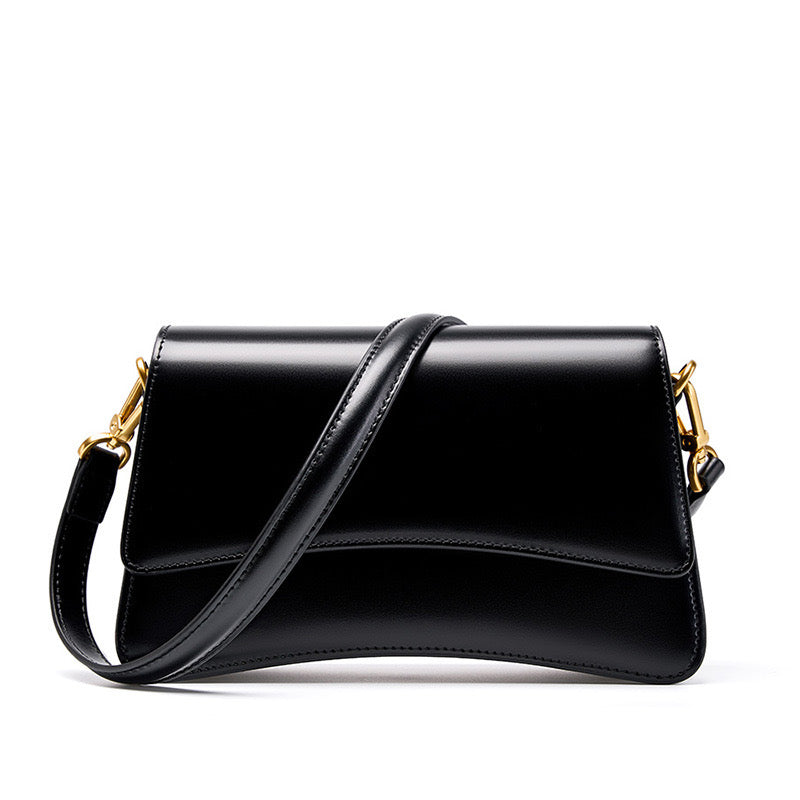 Women's Genuine Leather Multifunctional Baguette Shoulder Bag with Flap Design