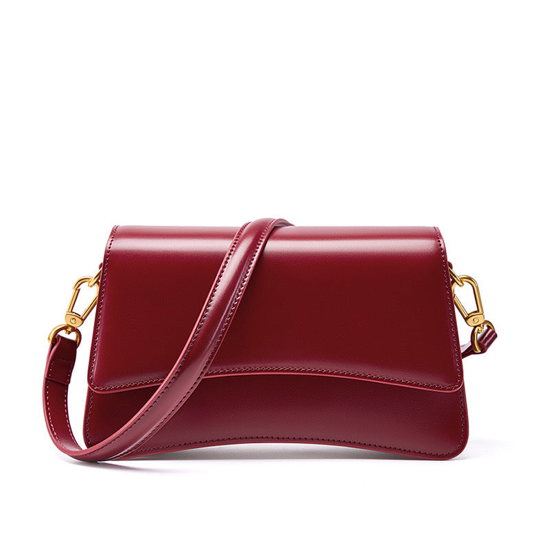 Women's Genuine Leather Multifunctional Baguette Shoulder Bag with Flap Design
