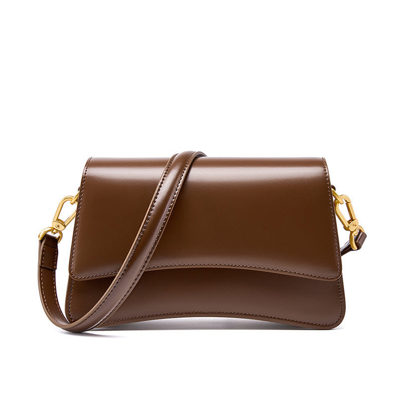 Women's Genuine Leather Multifunctional Baguette Shoulder Bag with Flap Design