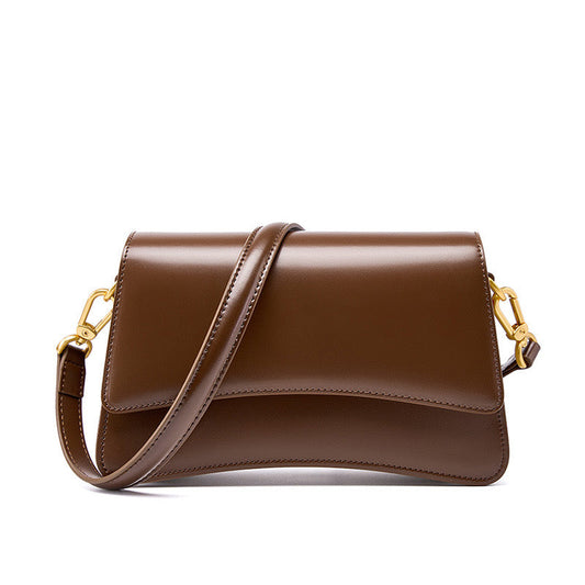 Women's Genuine Leather Multifunctional Baguette Shoulder Bag with Flap Design