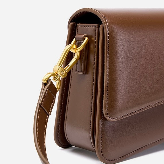 Women's Genuine Leather Multifunctional Baguette Shoulder Bag with Flap Design