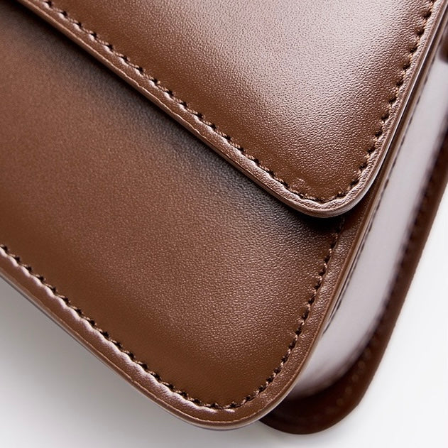Women's Genuine Leather Multifunctional Baguette Shoulder Bag with Flap Design