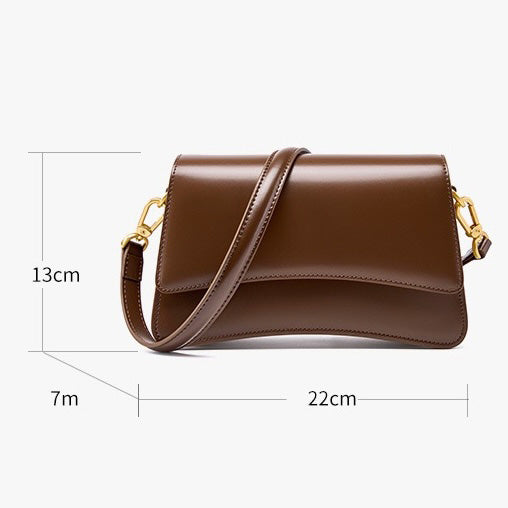 Women's Genuine Leather Multifunctional Baguette Shoulder Bag with Flap Design