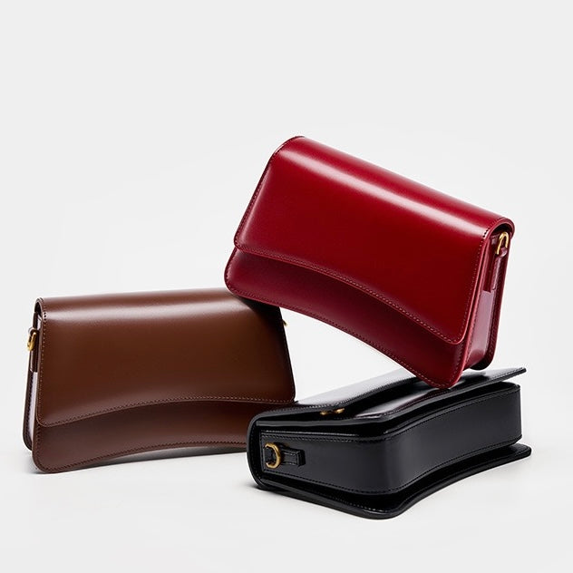 Women's Genuine Leather Multifunctional Baguette Shoulder Bag with Flap Design