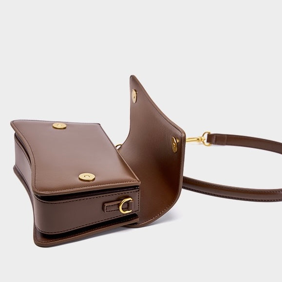 Women's Genuine Leather Multifunctional Baguette Shoulder Bag with Flap Design