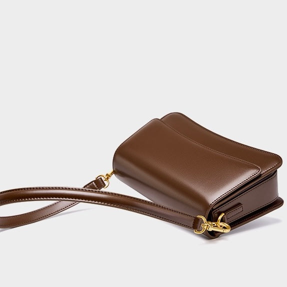 Women's Genuine Leather Multifunctional Baguette Shoulder Bag with Flap Design