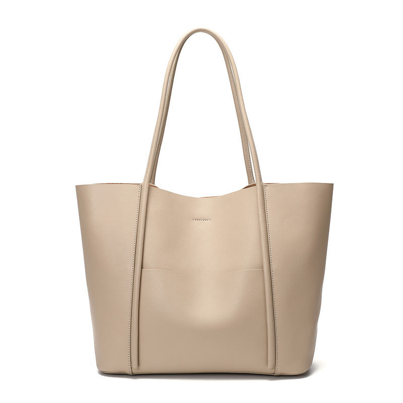 Women's Genuine Leather Summer Tote Bag with Zipper Compartments