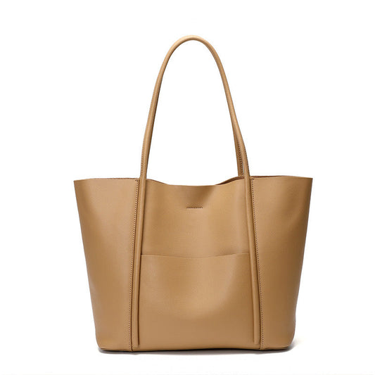 Women's Genuine Leather Summer Tote Bag with Zipper Compartments