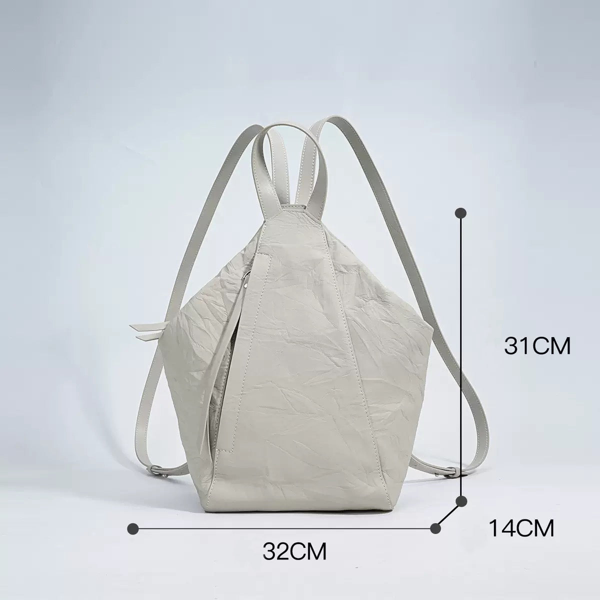 Women's Genuine Leather Pleated Convertible Shoulder Backpack