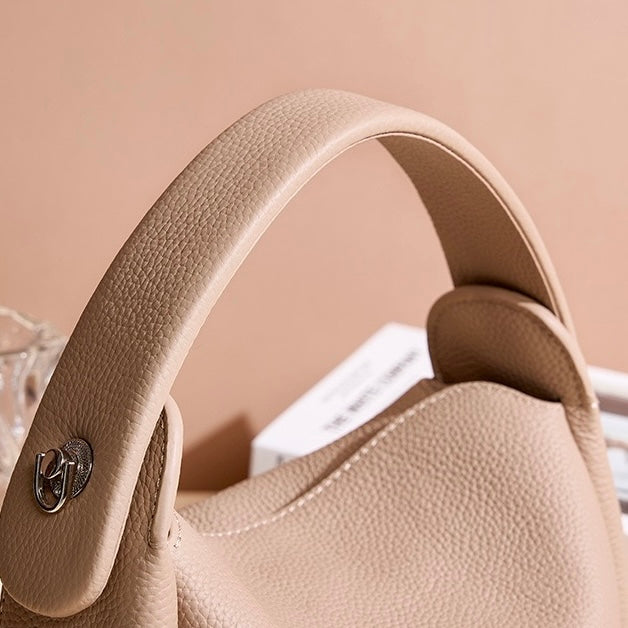 Women's Genuine Leather Box Shoulder Bag with Magnetic Closure and Crossbody Strap