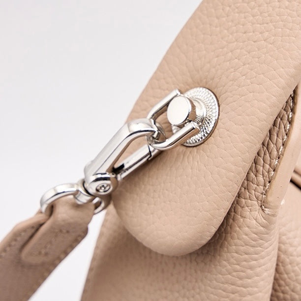 Women's Genuine Leather Box Shoulder Bag with Magnetic Closure and Crossbody Strap