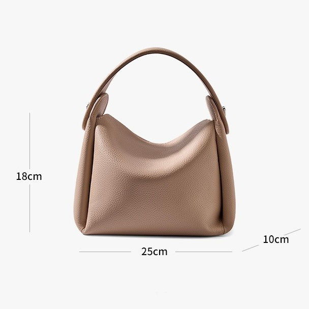 Women's Genuine Leather Box Shoulder Bag with Magnetic Closure and Crossbody Strap