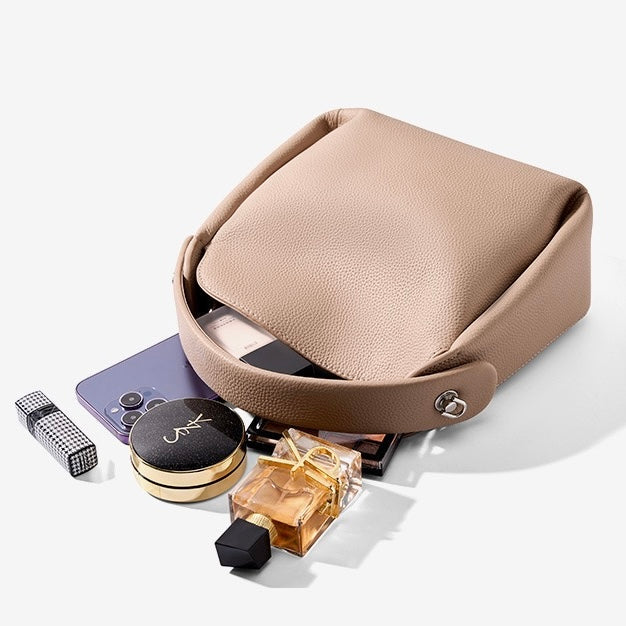 Women's Genuine Leather Box Shoulder Bag with Magnetic Closure and Crossbody Strap