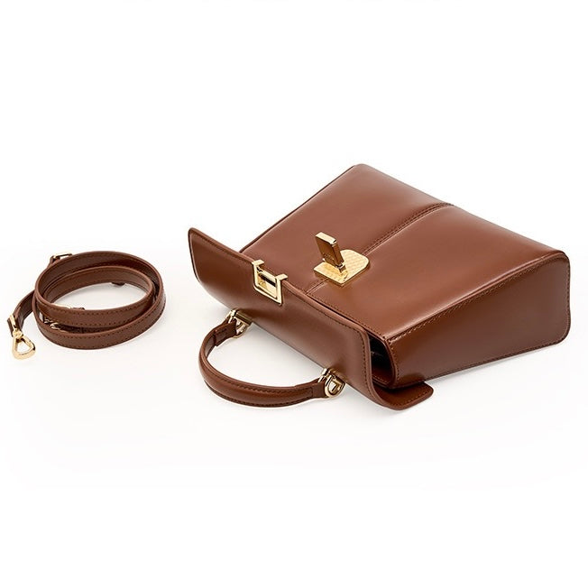 Women's Genuine Leather Horseshoe Buckle Handbag with Crossbody Strap