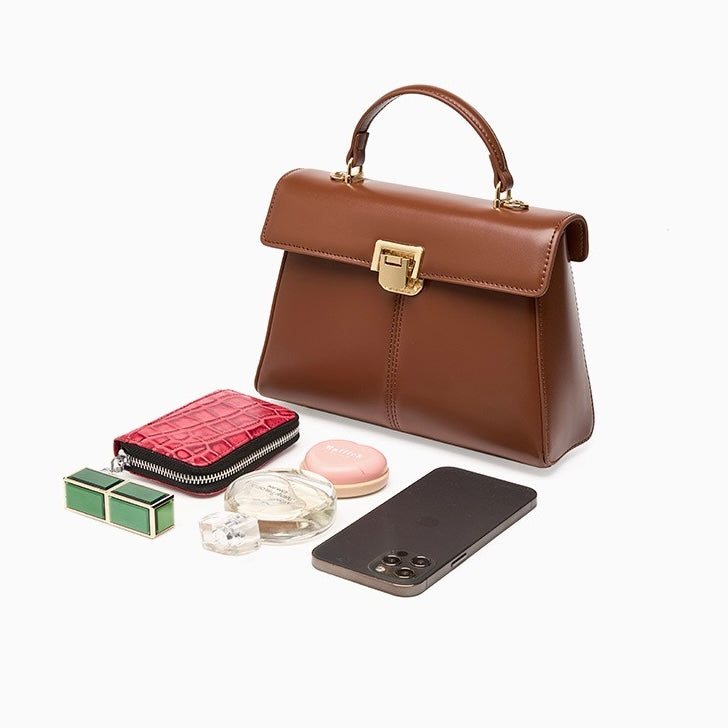 Women's Genuine Leather Horseshoe Buckle Handbag with Crossbody Strap