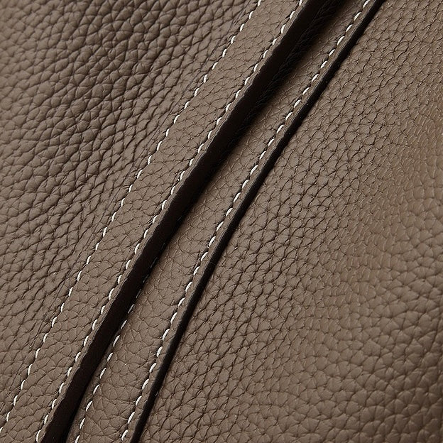 Women's Genuine Leather Textured Bucket Tote Bag with Gold Buckle