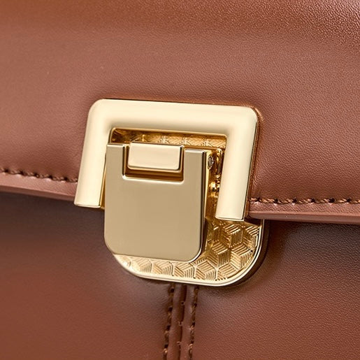 Women's Genuine Leather Horseshoe Buckle Handbag with Crossbody Strap
