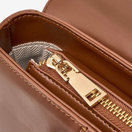 Women's Genuine Leather Horseshoe Buckle Handbag with Crossbody Strap