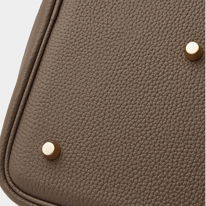 Women's Genuine Leather Textured Bucket Tote Bag with Gold Buckle