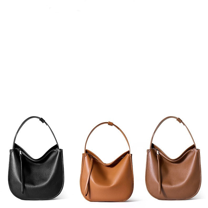 Women's Genuine Leather Soft Tote Bag with Large Capacity and Zipper Closure