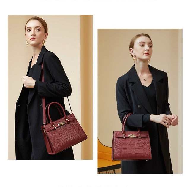 Women's Genuine Leather Classic Crossbody Tote Bag with Adjustable Strap