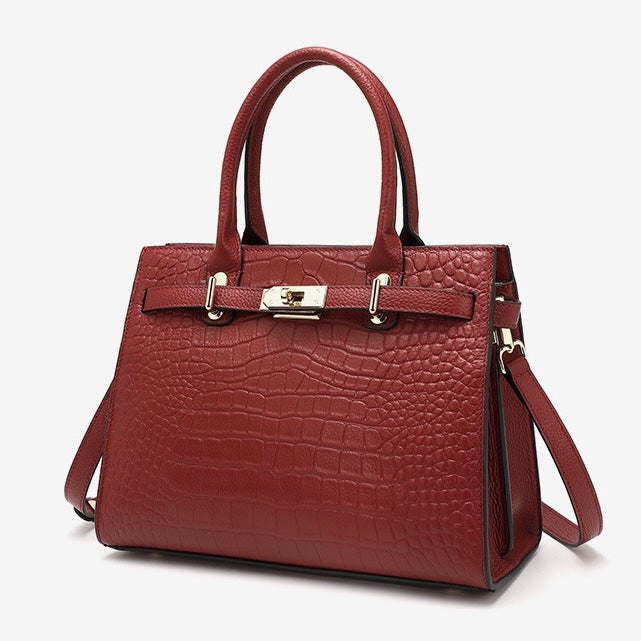 Women's Genuine Leather Classic Crossbody Tote Bag with Adjustable Strap