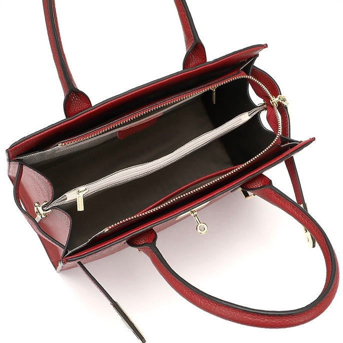 Women's Genuine Leather Classic Crossbody Tote Bag with Adjustable Strap