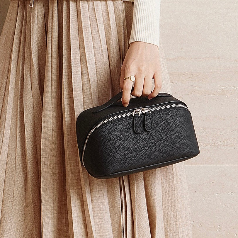 Women's Genuine Leather Textured Cosmetic Clutch Bag