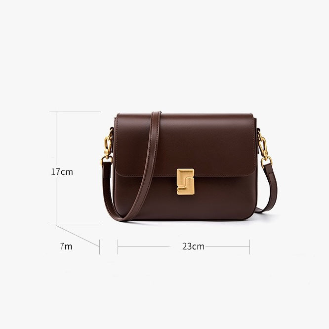 Women's Genuine Leather Shoulder Box Bag with Adjustable Crossbody Strap