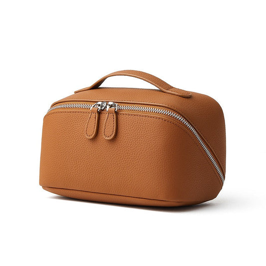 Women's Genuine Leather Textured Cosmetic Clutch Bag