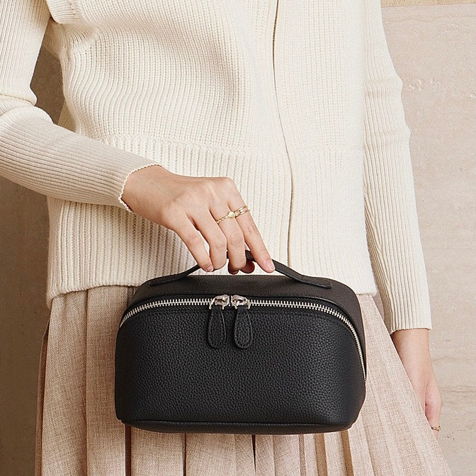 Women's Genuine Leather Textured Cosmetic Clutch Bag