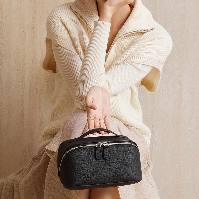 Women's Genuine Leather Textured Cosmetic Clutch Bag