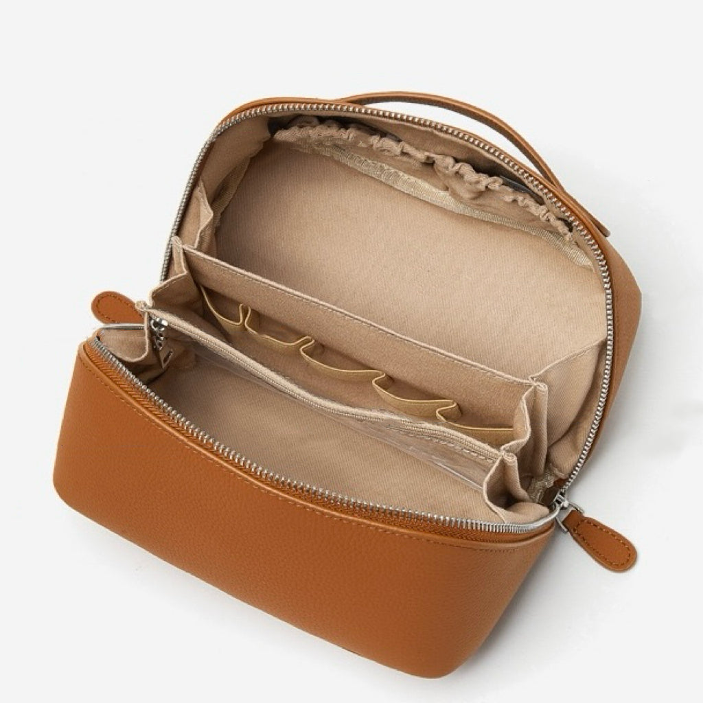 Women's Genuine Leather Textured Cosmetic Clutch Bag