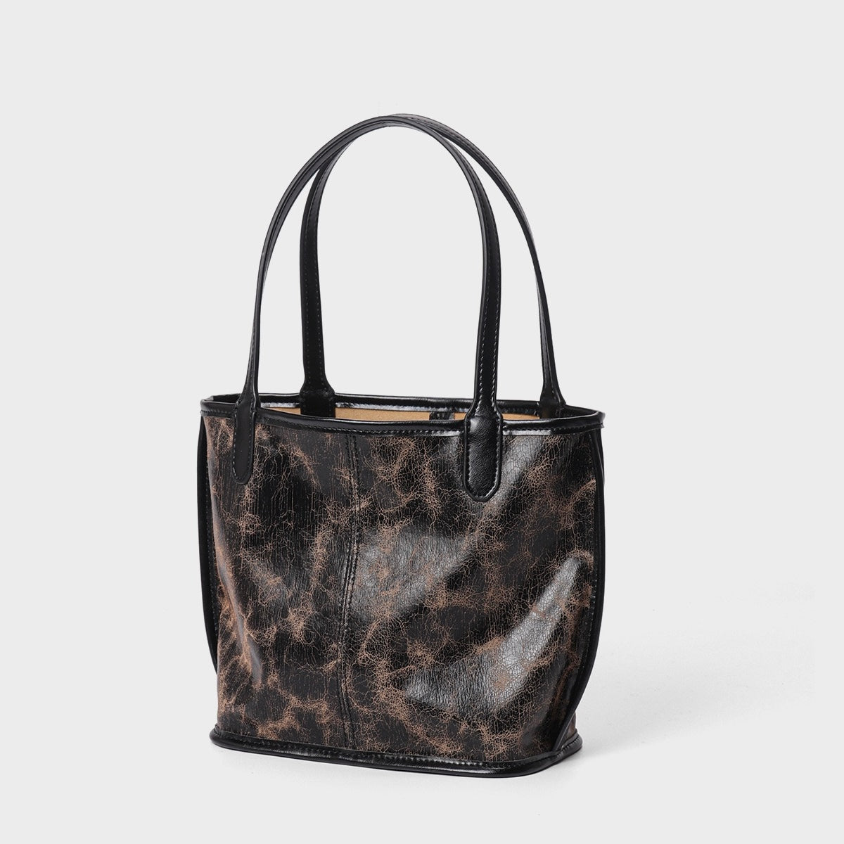 Women's Genuine Leather Vintage Basket Tote Bag with Pouch