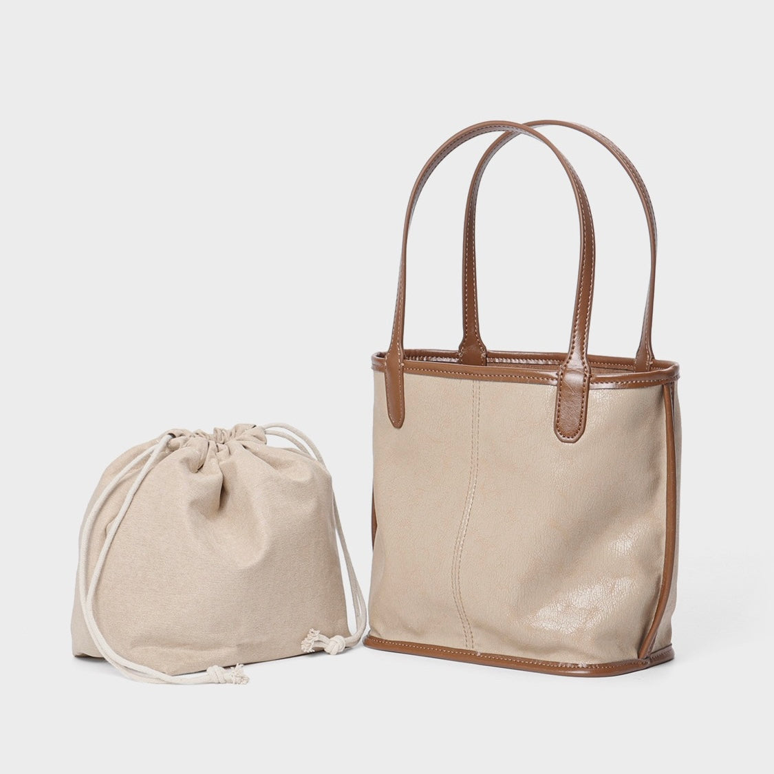 Women's Genuine Leather Vintage Basket Tote Bag with Pouch