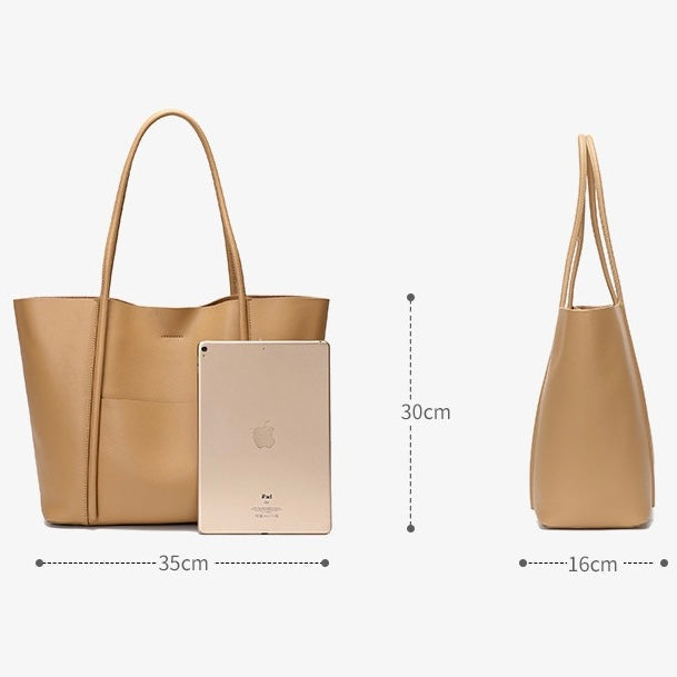 Women's Genuine Leather Summer Tote Bag with Zipper Compartments