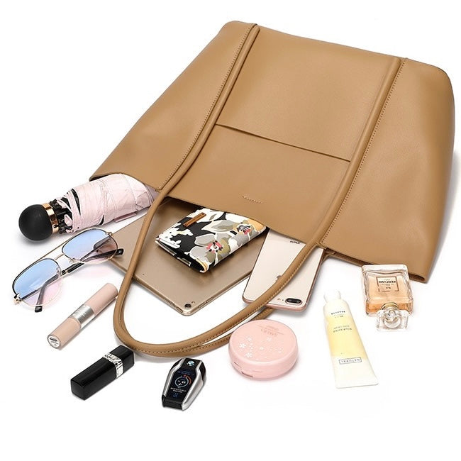 Women's Genuine Leather Summer Tote Bag with Zipper Compartments