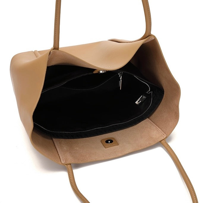 Women's Genuine Leather Summer Tote Bag with Zipper Compartments