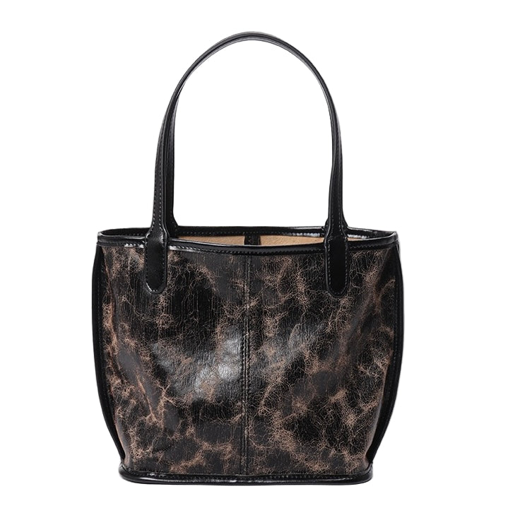 Women's Genuine Leather Vintage Basket Tote Bag with Pouch