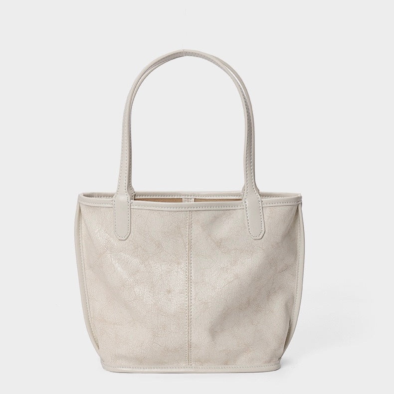 Women's Genuine Leather Vintage Basket Tote Bag with Pouch