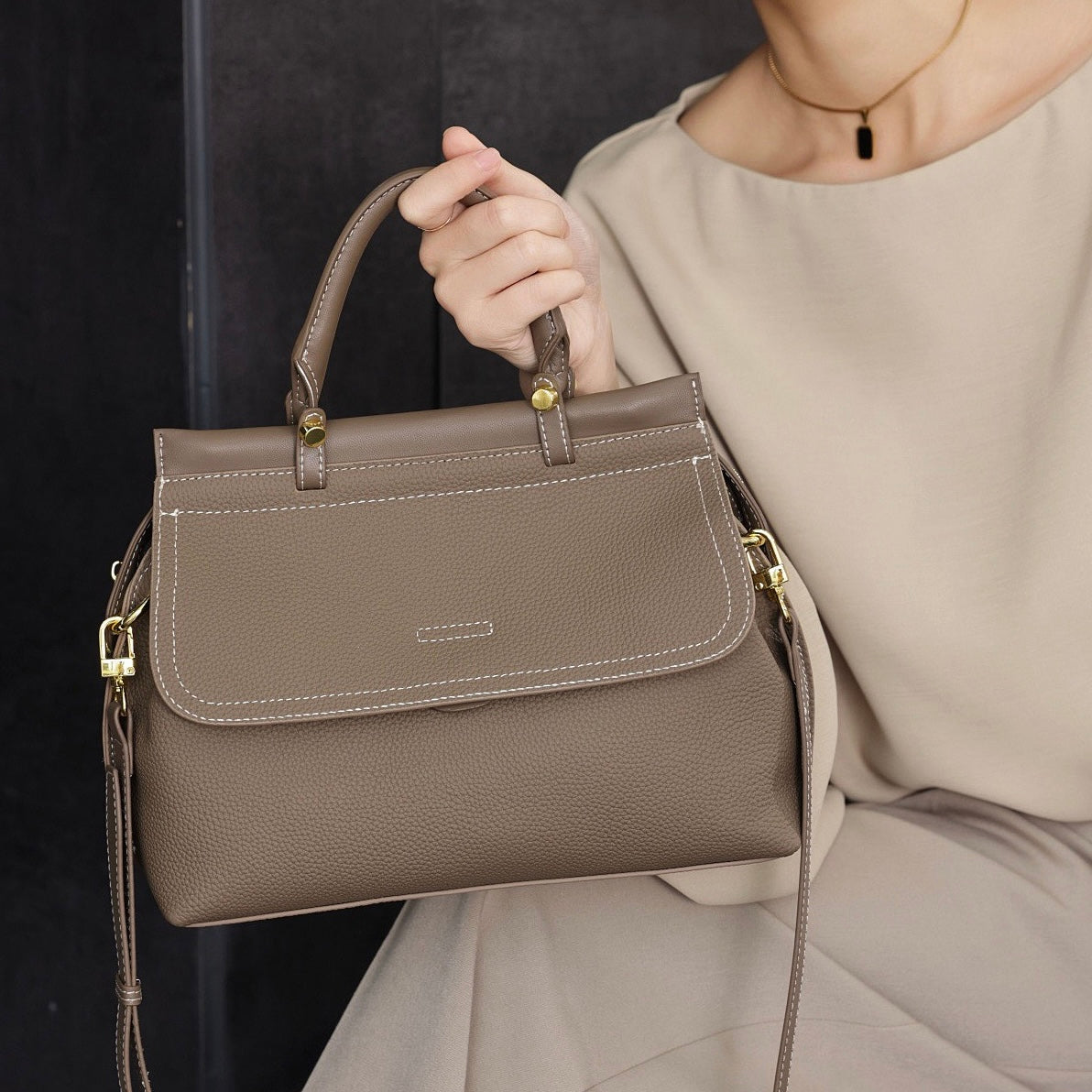 Women's Genuine Leather Structured Commuter Handbag