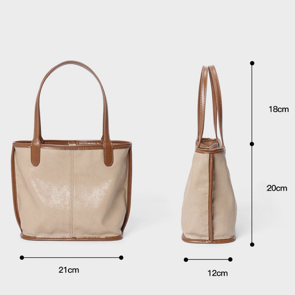 Women's Genuine Leather Vintage Basket Tote Bag with Pouch