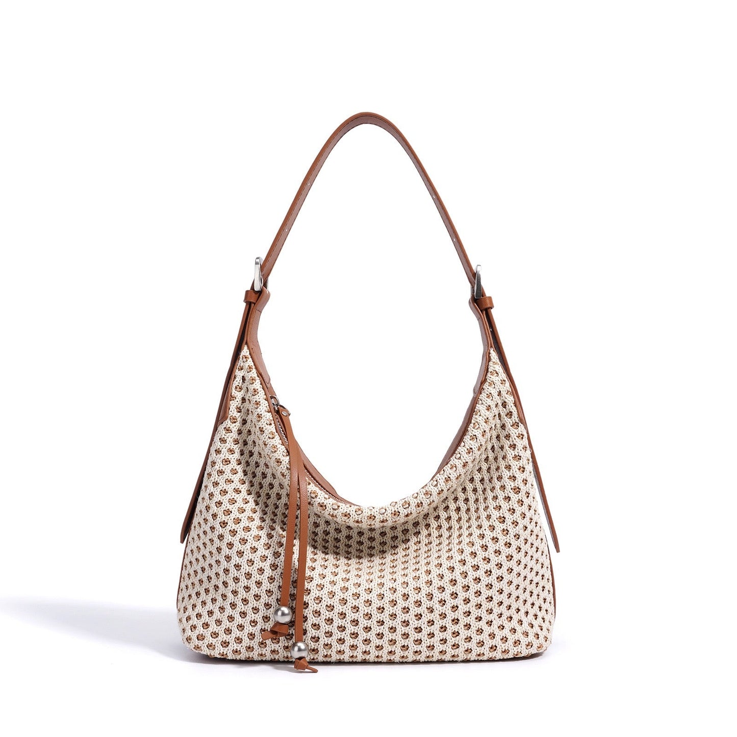 Women's Genuine Leather Woven Straw Dumpling Shoulder Bag