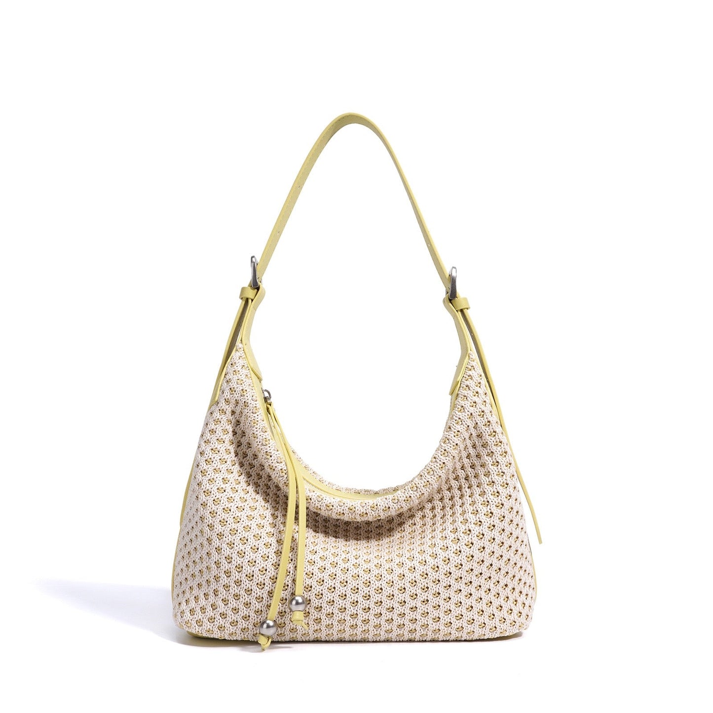 Women's Genuine Leather Woven Straw Dumpling Shoulder Bag
