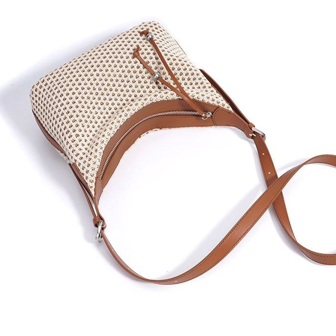 Women's Genuine Leather Woven Straw Dumpling Shoulder Bag
