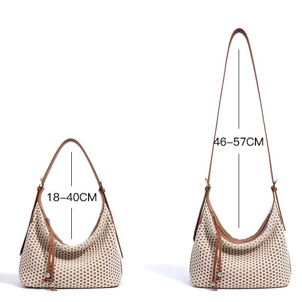 Women's Genuine Leather Woven Straw Dumpling Shoulder Bag