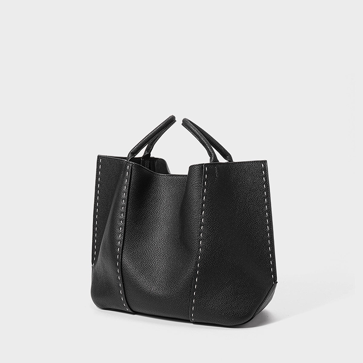 Women's Genuine Leather Contrast Stitch Large Tote Bag