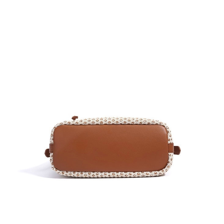 Women's Genuine Leather Woven Straw Dumpling Shoulder Bag