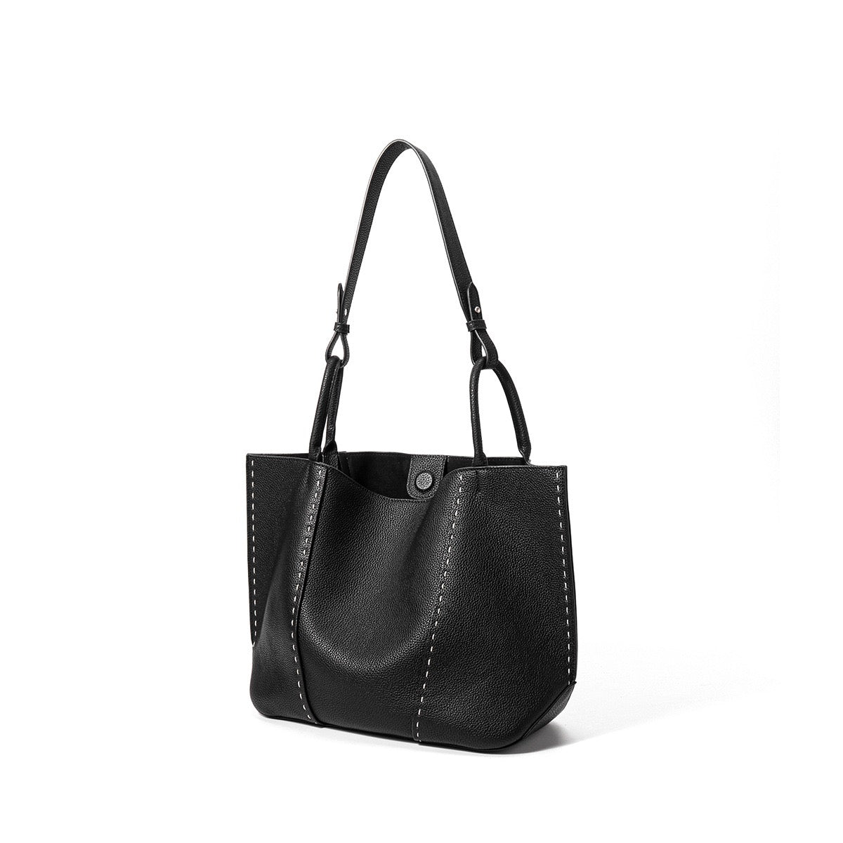 Women's Genuine Leather Contrast Stitch Large Tote Bag